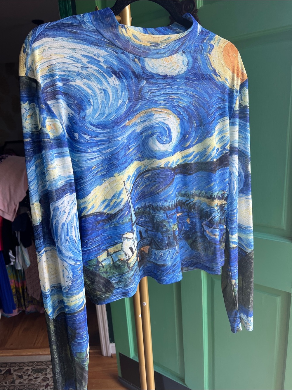 SHEIN Blue & Yellow Swirl Print Long Sleeve Top